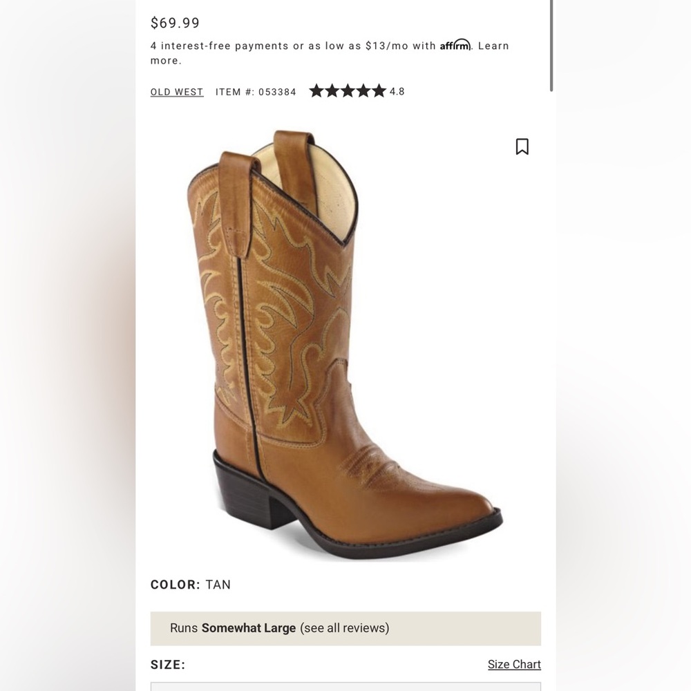 Old West Light Brown Cowboy Boots